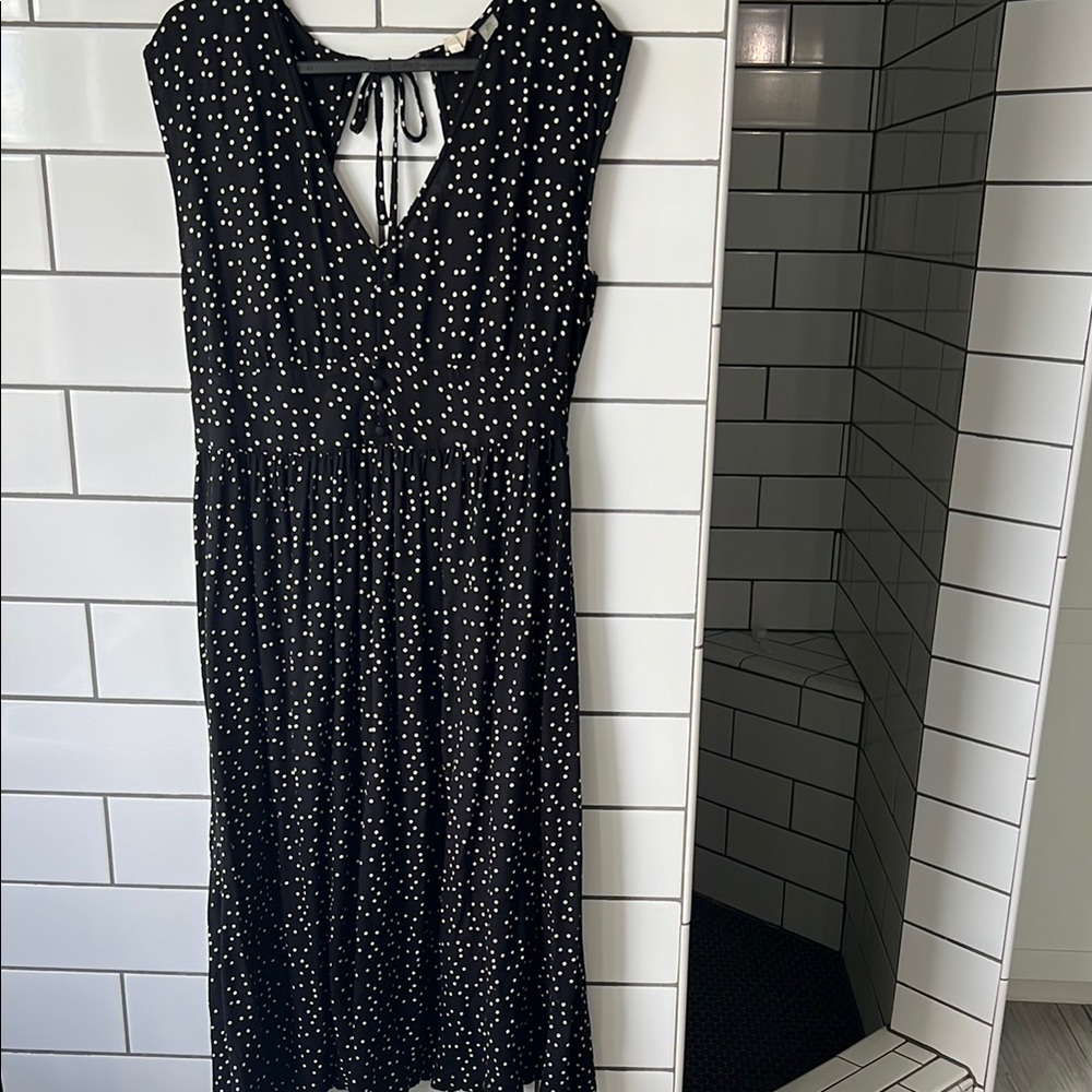 Black Polka Dot V-Neck Midi Dress